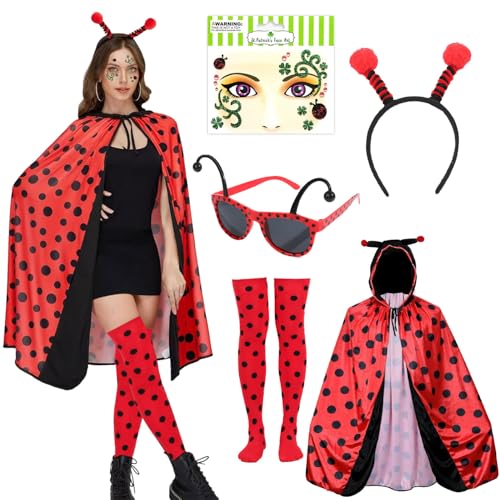 Marienkäfer Kostüm Damen,Karneval Kostüm Damen Marienkäfer,Damen Marienkäfer Kostüm,Lady Bug kostüm,Marienkäfer Kostüm Erwachsene,Marienkäfer Kleidung mit Accessoires,Karneval Umhang Party von Sunshine smile