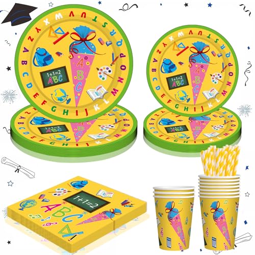 60 Stück Einschulung Partygeschirr Set, Einschulung Schulanfang Partyset,Schulanfang Einweggeschirr Set,Schulanfang Einschulung Deko Geschirr, Schulstart Party Geschirr, Partygeschirr Set von Sunshine smile