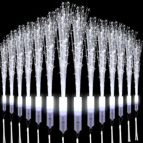 Sunshine smile Glasfaser Leuchtstab,6PCS LED Leuchtwedel Weiss,Glasfaserlampe,Leuchtstab Leuchten im Dunkeln,Leuchtstäbe,Hochzeit Glasfaserlampe für Hochzeit Partys Mitgebsel Kindergeburtstag Konzert von Sunshine smile