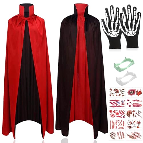 Sunshine smile Halloween Kostüm Kinder,Umhang Vampir 120,10 Blatt Halloween Tattoo Gesicht,Vampir Umhang Stehkragen,Hexen Umhang Kinder,Halloween Umhang,Halloween Cape Vampir Kostüm Kinder für Cosplay von Sunshine smile