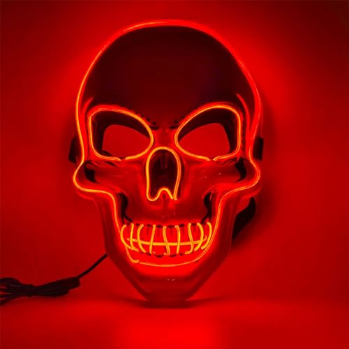 Sunshine smile Halloween Maske Leuchtend,LED Grusel Maske,Led Skelett Maske,LED Maske Karneval,Party Leucht Maske für Karneval,Gruselige Halloween Maske für Feste Partys Kostümspiele Cosplays von Sunshine smile