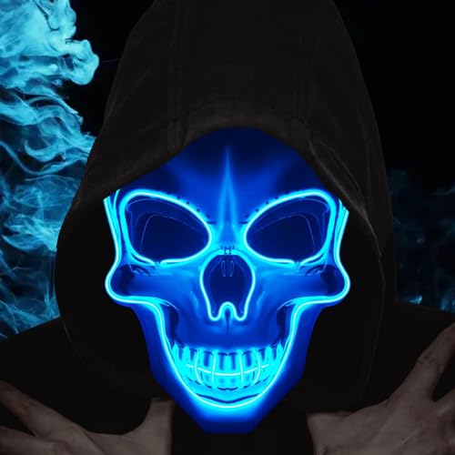 Sunshine smile Halloween Maske Leuchtend,LED Grusel Maske,Led Skelett Maske,LED Maske Karneval,Party Leucht Maske für Karneval,Gruselige Halloween Maske für Feste Partys Kostümspiele Cosplays von Sunshine smile