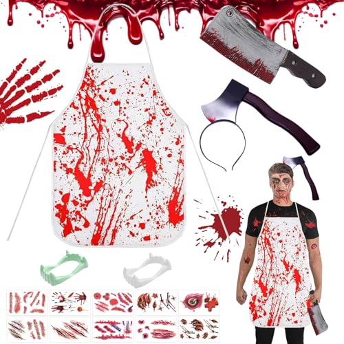 Halloween Kostüme Herren,Halloween Schlachter Kostüm,Metzger Schürze Halloween,Metzger Kostüm Halloween,Blutige Schürze für Herren,Karneval Blut Kostüm Herren Set für Verkleidung Cosplay Party von Sunshine smile