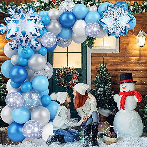 Frozen Geburtstagsdeko Mädchen,108 Frozen Ballon Luftballon Girlande Kit,Blau Silber Metallic Luftballons,Folienballon,Konfetti Ballon,Geburtstag Deko Luftballons,Frozen Party Geburtstagsdeko Ballons von Sunshine smile