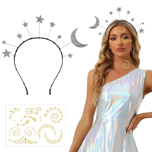 Sunshine smile Stern Mond Stirnband,Geburtstagsfeier Haarband,Glitzer Haarschmuck,Geburtstagsfeier Sterne Mond Stirnband Glitzer Kopf Bopper Kopfschmuck für Party Cosplay von Sunshine smile