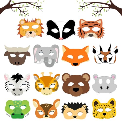 Sunshine smile Tiermasken,15 Stück Tiermasken Kinder Papier,Tiermaske Kinder,Tiermasken für Kinder,Masken für Kinder Tiermasken,Maske Tiere Kinder,tier maske leopard kinder,gepard maske kinder von Sunshine smile