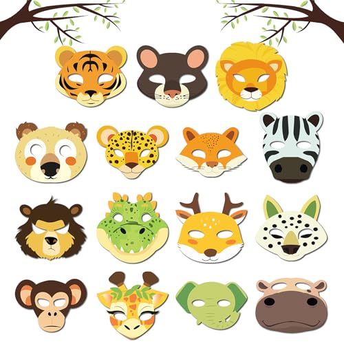 Sunshine smile Tiermasken,15 Stück Tiermasken Kinder Papier,Tiermaske Kinder,Tiermasken für Kinder,Masken für Kinder Tiermasken,Maske Tiere Kinder,tier maske leopard kinder,gepard maske kinder von Sunshine smile