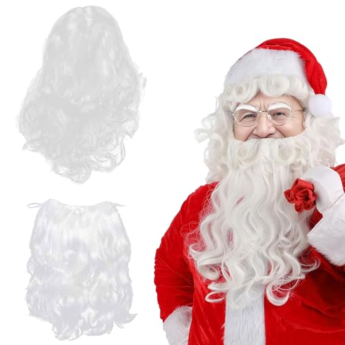 Sunshine smile Weihnachtsmann Bart und Perücke,Perücke und Bart Set Deluxe,Weiße Santa Beard und Perücke Set,Weihnachtsmann Kostüm Zubehör,Weihnachtsmann,Nikolaus Santa,Claus Weihnachten Weiß von Sunshine smile