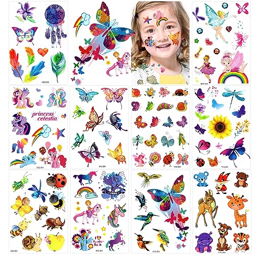 Sunshine smile Tattoo Kinder,Glitzer Temporäre Tattoos Für Kinder,Cartoon Schmetterling Tiereinhorn Tattoos Set,Kinder Tattoo Mädchen&Jungen Festival Party Geschenk Mitgebsel Dekoration (10ps) von Sunshine smile