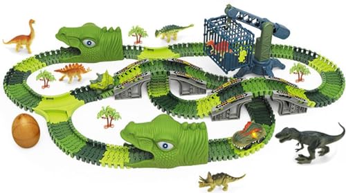 Dinosaurier Auto Spielzeug, 277 Stück Dinosaurier Rennstrecke Spielzeug Flexible Rennstrecke Dinosaurier Spielzeug Zug Spielset Spielzeug Geschenke für Jungen Mädchen von SunshineFace