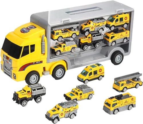 Feuerwehrauto Spielzeug, 7 in 1 Notfall Feuerwehr Baufahrzeuge Spielzeug Bauwagen Spielzeug Set Engineering Fahrzeug Spielzeug Spielfahrzeuge Geschenke für Jungen Mädchen von SunshineFace