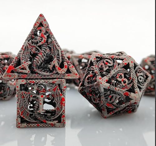 Polyedrisches Würfel-Set, hohler Oktopus, polyedrisches Würfel-Set mit Würfeletui, 7 Metall-Kugelwürfel, DND-Würfel, polyedrische Würfel für Dungeons Dragons, RPG, Tischspiele von SunshineFace