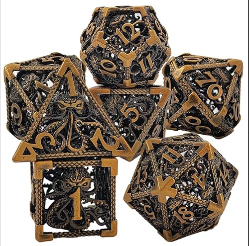 Polyedrisches Würfel-Set, hohles Oktopus-Metall, polyedrisches Würfel-Set mit Würfeletui, 7 Metall-Kugelwürfel, DND-Würfel, polyedrische Würfel für Dungeons Dragons, RPG, Tischspiele von SunshineFace