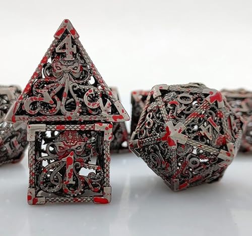 Polyedrisches Würfel-Set, hohles Oktopus-Metall, polyedrisches Würfel-Set mit Würfeletui, 7 Metall-Kugelwürfel, DND-Würfel, polyedrische Würfel für Dungeons Dragons, RPG, Tischspiele von SunshineFace