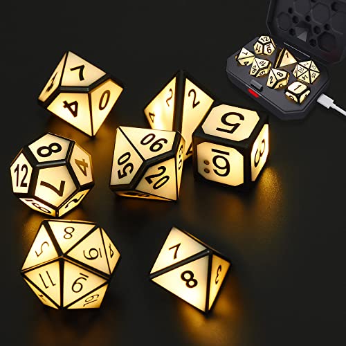 7 Stück DND Würfel Wiederaufladbar mit Ladebox, Leuchtend Spielwürfel DND Dice Set, Fluoreszierende Würfel Polyedrische Würfel Sets D&D LED Würfel für Rollenspiele Tabletop Spiele von Sunswendi