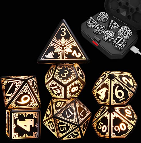 7 Stück DND Würfel Set, Leuchtende DND Dice Set, Würfelset D&D Würfel Polyedrische Würfelset Led Fluoreszierende Würfel Tischspiel Sets für Tabletop Spiele, RPG-Rollenspiel von Sunswendi