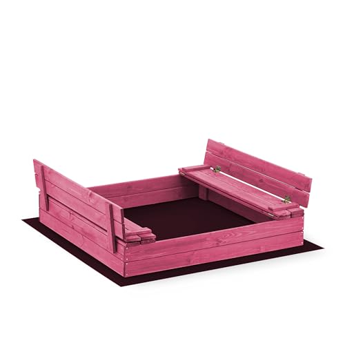 Sandkasten Blau 120x120 Imprägniert Premium Sandbox mit Abdeckung Sitzbänken Deckel Plane Sandkiste Holz Kiefer Sandkastenvlies (Rosa) von Sunwood