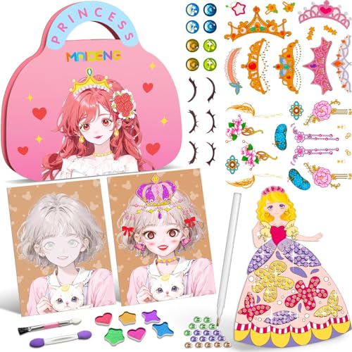 Sunwuun Spielzeug ab 3 Jahre Mädchen,Papier Make-up DIY Mädchenspielzeugset mit Diamantenmalerei und Prinzessinnenverkleidungsset,Bastelset Kinder ab 6 Jahre,Geschenkideen 3 4 5 6 7 8 9 Jahre Mädchen von Sunwuun