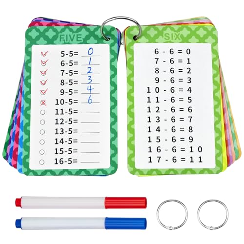 Suofuolef 1-1 Subtraktiv Lernkarten, Dividieren üben mit 13 x Übungsblättern, Rechenhilfe Trocken Abwischbar Ohne zu Schmieren und Ohne Farbrückstände von Suofuolef