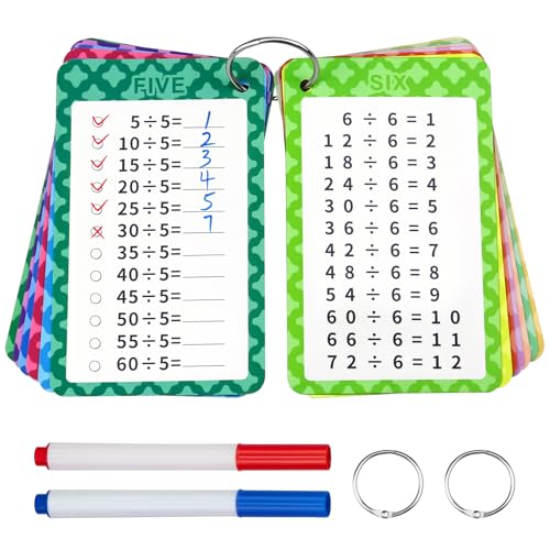Suofuolef Dividieren Lernkarten, Dividieren üben mit 7 x Übungsblättern, Rechenhilfe Trocken Abwischbar Ohne zu Schmieren und Ohne Farbrückstände von Suofuolef