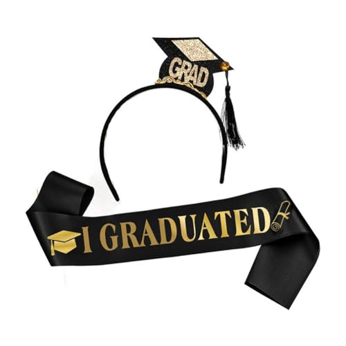 Suoumwa 1Set Graduiertenmütze, Stirnband, Abgestufte Satinschärpe, 2024 Abschlussfeier, Dekorationszubehör, Foto-Requisiten, Mini-Bachelor-Mütze von Suoumwa