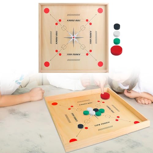 CarromSpiel, Karom Spielbrett, 44.7 cmx44.7 cm interner Spielbereich, jetzt mit härteren Kanten für besseren Rückprall, Perfekt und Komplett, Carromspiel Komplett mit Steinen von Supatmul