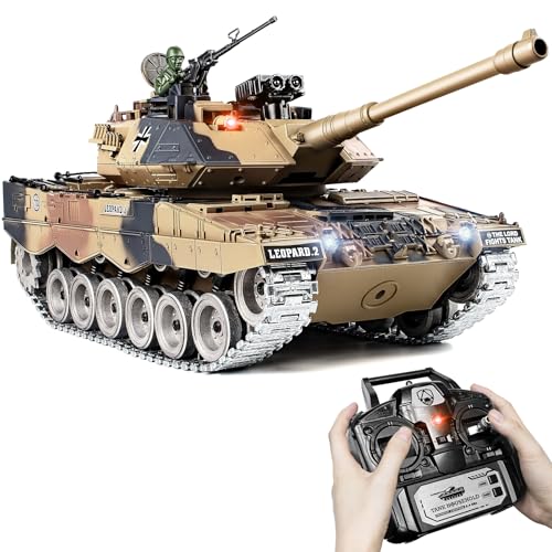 1:18 RC Panzer Leopard II, 2.4GHz Ferngesteuert Panzer mit Schussfunktion, WW2 Militär Panzer, Ferngesteuertes Militärfahrzeug mit Metallketten, Rauch, Licht, Sound, Erdiges Gelb für Kinder Erwachsene 1:18 RC Panzer Leopard II, 2.4GHz Ferngesteuert Panzer mit Schussfunktion, WW2 Militär Panzer, Ferngesteuertes Militärfahrzeug mit Metallketten, Rauch, Licht, Sound, Erdiges Gelb für Kinder Erwachsene von Supdex
