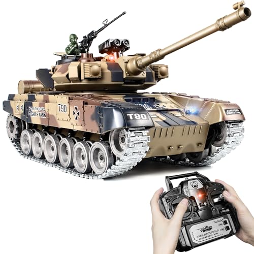 1:18 RC Panzer T90, 2.4GHz Panzer Ferngesteuert mit Schussfunktion, WW2 Militär Panzer, Ferngesteuertes Militärfahrzeug mit Metallketten, Rauch, Licht, Sound, Armee Spielzeug für Kinder Erwachsene 1:18 RC Panzer T90, 2.4GHz Panzer Ferngesteuert mit Schussfunktion, WW2 Militär Panzer, Ferngesteuertes Militärfahrzeug mit Metallketten, Rauch, Licht, Sound, Armee Spielzeug für Kinder Erwachsene von Supdex