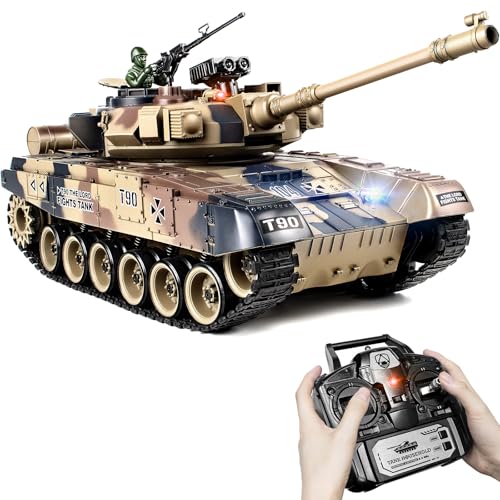 RC Panzer 1/18 Russischer T90, 2.4GHz Panzer Ferngesteuert mit Schussfunktion, WW2 Panzer Modell, Kampfpanzer mit Rauch, Panzer Spielzeug mit Licht und Sound für Erwachsene und Kinder RC Panzer 1/18 Russischer T90, 2.4GHz Panzer Ferngesteuert mit Schussfunktion, WW2 Panzer Modell, Kampfpanzer mit Rauch, Panzer Spielzeug mit Licht und Sound für Erwachsene und Kinder von Supdex