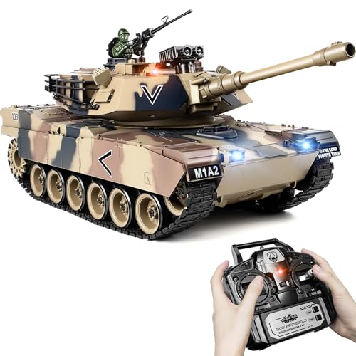 RC Panzer 1:18, 2.4GHz US M1A2 Ferngesteuerter Panzer, WW2 Modell mit Schussfunktion, Kampfpanzer mit Rauch, Sound, Licht, 15-Kanal Spielzeug für Erwachsene und Kinder RC Panzer 1:18, 2.4GHz US M1A2 Ferngesteuerter Panzer, WW2 Modell mit Schussfunktion, Kampfpanzer mit Rauch, Sound, Licht, 15-Kanal Spielzeug für Erwachsene und Kinder von Supdex