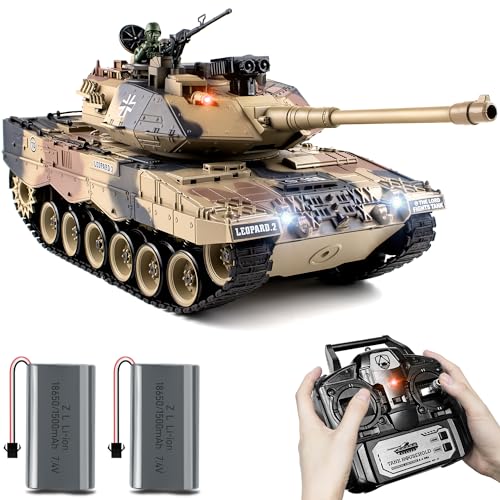 Supdex 1:18 RC Panzer, 2.4GHz Deutscher Leopard II Ferngesteuertes Modellspielzeug, RC Fahrzeug Panzer, f¨¹r Erwachsene und Kinder schie?t, Milit?rspielzeug mit Rauch, Lichtern von Supdex