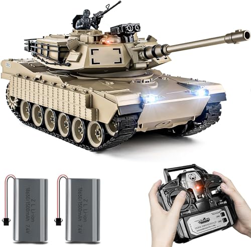 Supdex 1:18 RC Panzer, 2.4GHz M1A2 Abrams Ferngesteuertes Panzermodellspielzeug, 15-Kanal-Kampfpanzer mit das Airsoft-BBS und Wasserbomben schie?t f¨¹r Erwachsene und Kinder von Supdex