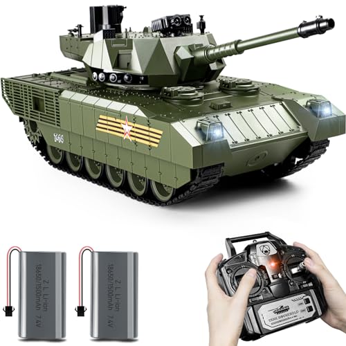 Supdex 1:18 RC Panzer, 2.4GHz Russischer T-14 Armata Ferngesteuertes Panzermodellspielzeug, das Airsoft-BBS und Wasserbomben schie?t von Supdex