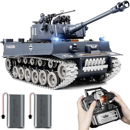 Supdex 1:18 RC Panzer, 2.4GHz Legierungsmetall Deutscher Tiger I Ferngesteuertes Armee-Modellspielzeug mit der Airsoft-BBS und Wasserbomben Erwachsene und Kinder von Supdex