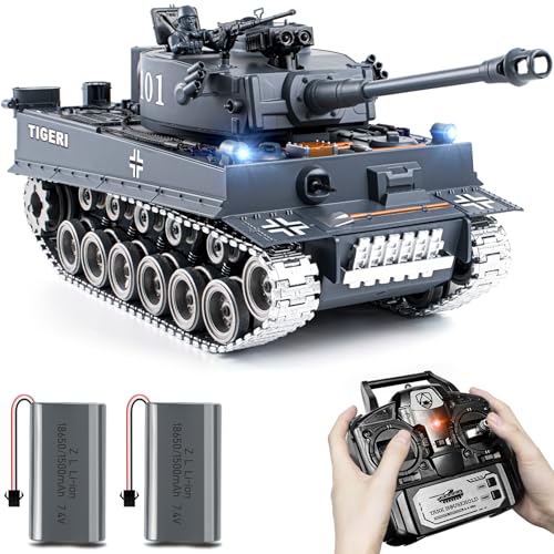 Supdex 1:18 RC Panzer, 2.4GHz Legierungsmetall Deutscher Tiger I Ferngesteuertes Armee-Modellspielzeug mit der Airsoft-BBS und Wasserbomben f¨¹r Erwachsene und Kinder schie?t von Supdex