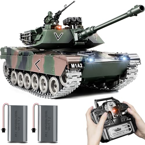 Supdex 1:18 RC Panzer, 2.4GHz Legierungsmetall M1A2 Abrams Ferngesteuertes Modellspielzeug der Armee, Milit?rpanzer RC Fahrzeug, das Airsoft-BBS und Wasserbomben von Supdex