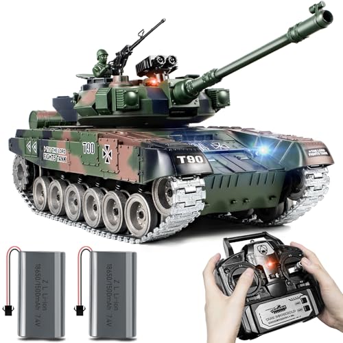 Supdex 1:18 RC Panzer, 2.4GHz Legierungsmetall RUS T-90 Ferngesteuertes Modellspielzeug der Armee, mit das Airsoft-BBS und Wasserbomben f¨¹r Erwachsene und Kinder schie?t von Supdex