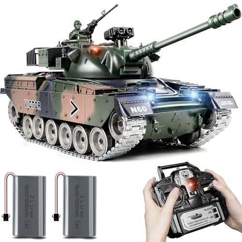 Supdex 1:18 RC Panzer, 2.4GHz Legierungsmetall US M60 Ferngesteuertes Armee-Modellspielzeug, RC Fahrzeug mit der Airsoft-BBS und Wasserbomben f¨¹r Erwachsene und Kinder schie?t von Supdex