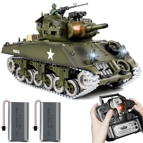 Supdex 1:18 RC Panzer, 2.4GHz Metall US M4A3 Sherman Ferngesteuertes Modellspielzeug der Armee, das Airsoft-BBS und Wasserbomben schie?t, RC Fahrzeug f¨¹r Kinder und Erwachsene von Supdex