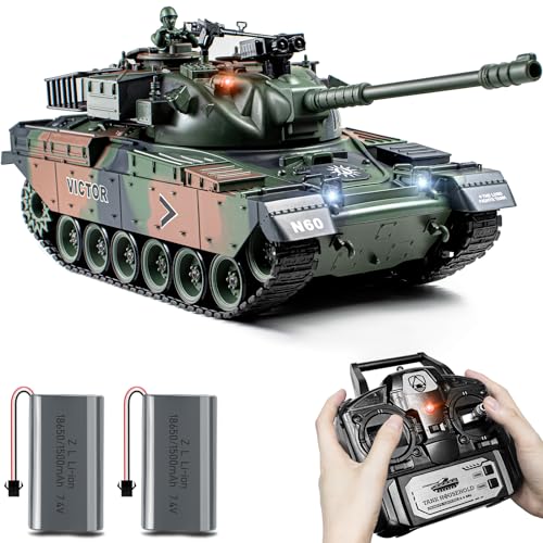 Supdex 1:18 RC Panzer, 2.4GHz US M60 Ferngesteuertes Panzermodellspielzeug, 15-Kanal-Kampfpanzer das Airsoft-BBS und Wasserbomben schie?t f¨¹r Erwachsene und Kinder von Supdex