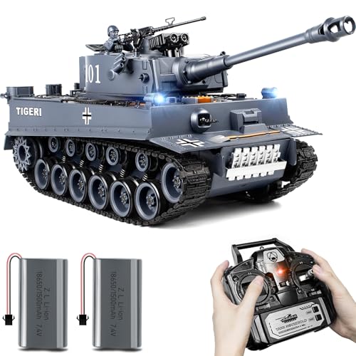 Supdex 1:18 RC Panzer, 2.4GHz WW2 Deutscher Tiger I RC Panzer Modellspielzeug, Kampfpanzer mit Rauch, Licht und Sound, Militärspielzeug für Erwachsene und Kinder von Supdex