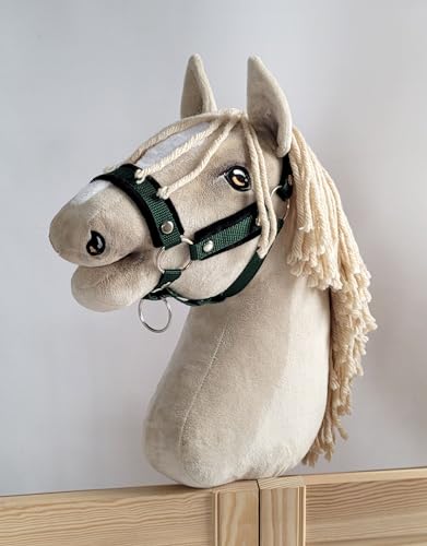 Verstellbares Halfter für Hobby Horse A3 mit Fell. Set ohne Pferd. Khaki mit schwarzem Fell von Super Hobby Horse