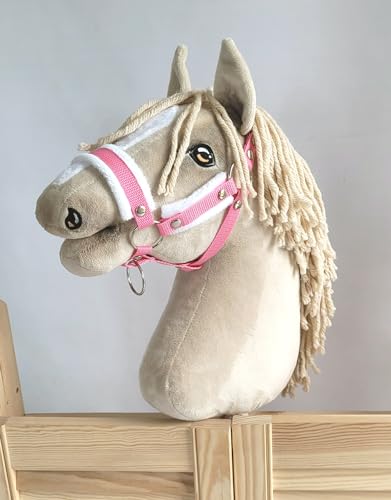 Super Hobby Horse Verstellbares Halfter für Hobby Horse A3 mit Fell. Set ohne Pferd. Pink mit weißem Fell von Super Hobby Horse