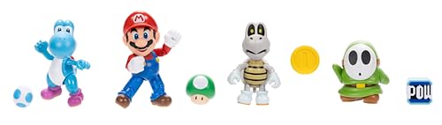 Super Mario Nintendo Actionfigur Wave 40, 10,2 cm, 4er-Pack, enthält Mario, Dry Bones, hellblaues Yoshi und Green Shy Guy von Super Mario