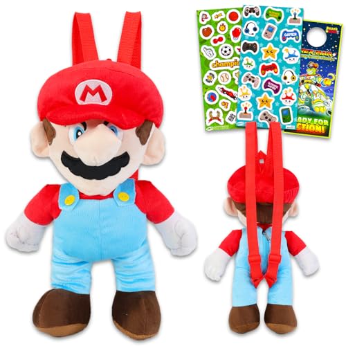 Super Mario Plüsch-Set – Bündel mit 43,2 cm Mario-Plüschpuppe mit Tragegurten und Aufklebern, mehr | Super Mario Geschenke für Kinder, Jungen, Mädchen von Super Mario