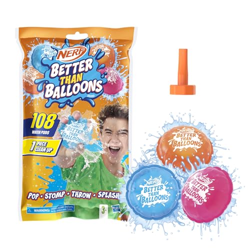 Nerf Better Than Balloons Wasserspielzeug, 108 Wasserkapseln, leicht zu befüllen, perfekt für Wasserschlachten unter Freunden, für Jungen und Mädchen von NERF