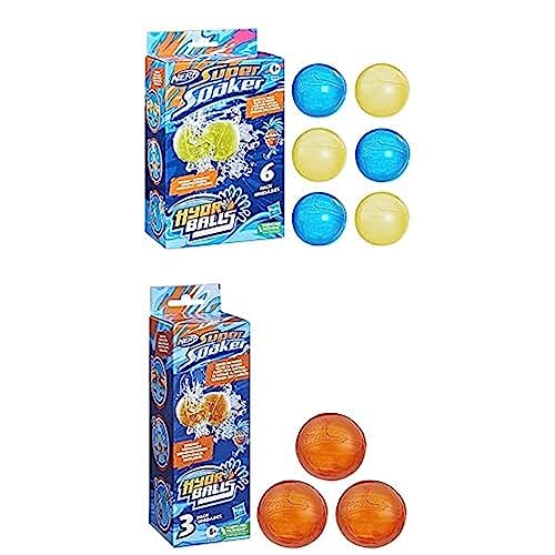 Super Soaker Bundle of Nerf Hydro Balls 6er-Pack, Wiederverwendbare, mit Wasser befüllbare Bälle + NERF Hydro Balls 3er-Pack, Wiederverwendbare, mit Wasser befüllbare Bälle, (F6392) von Super Soaker