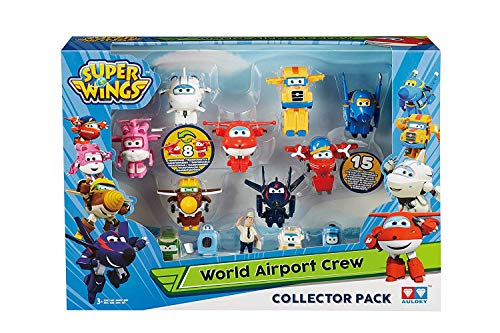 Alpha Group EU720080 Super Wings Transform-a-Bots World Airport Crew - Serie 1+2 - Sammler Pack - 15 Spielfiguren - 5,1 cm Figuren , Mehrfarbig von Super Wings