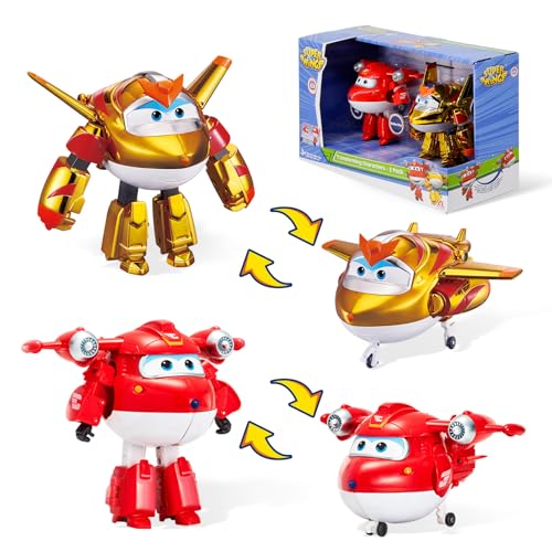 Mega Oyuncak Super Wings Saison 6 Figuren, Robots, verwandelbar, Cartoon-Design, Jett SC + Golden Boy, Spielzeug für Kinder 3 4 5 6 7 8 Jahre (2 x 12 cm) von Super Wings