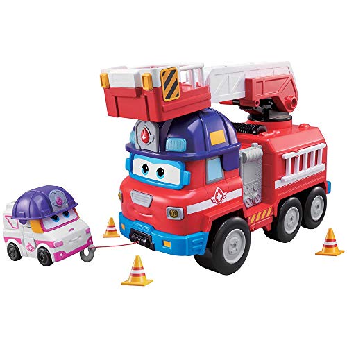 SUPER WINGS – FEUERWEHRAUTO RESCUE RIDERS + 1 ZOEY FIGUR – Feuerwehrauto und Spielfigur aus der Zeichentrickserie Super Wings mit Sound- und Lichteffekten – Spielzeug für Kinder ab 3 Jahren von Super Wings